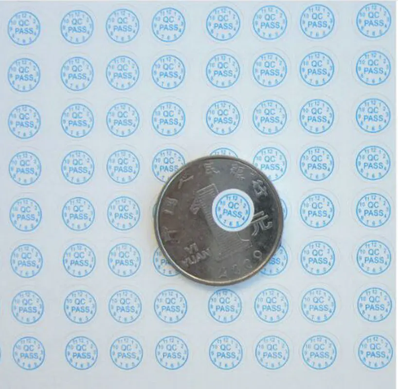 Клейкая наклейка на заказ этикетка наклейка QC пропущенная наклейка 1000 шт/партия Синий шрифт круглая разрушаемая этикетка измельченная гарантия La