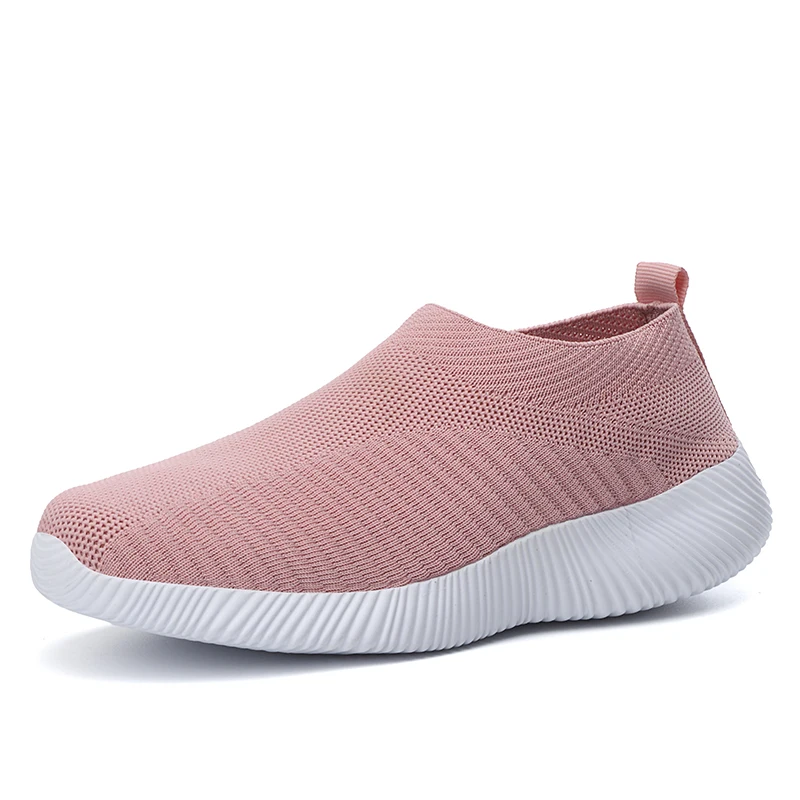 

2019 spring summer sneakers women slip on platform knitting flats soft walking shoes woman plus size breathable air mesh