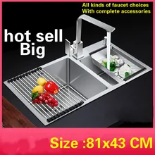 Ручная работа из 304 нержавеющей стали кухонная раковина утолщение большой двойной паз 810x430 мм