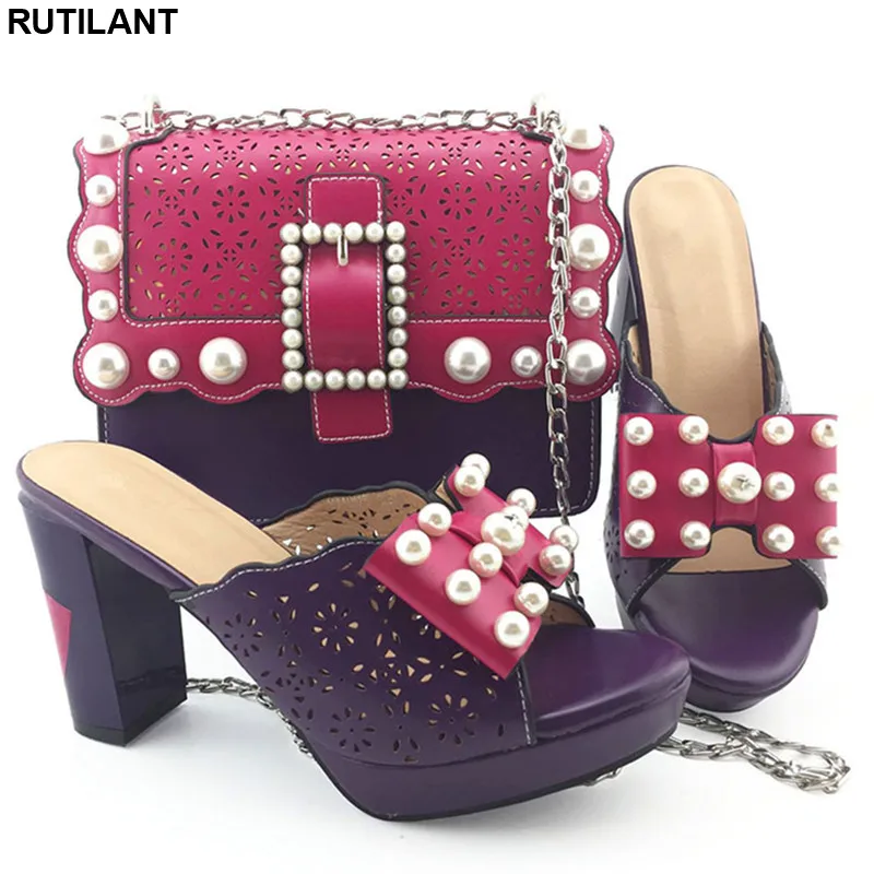 

Latest Women Shoes and Bags To Match Set Sale Nigerian Women Party Shoes and Bag Set with Rhinestone Plus Size Shoes Women Heel
