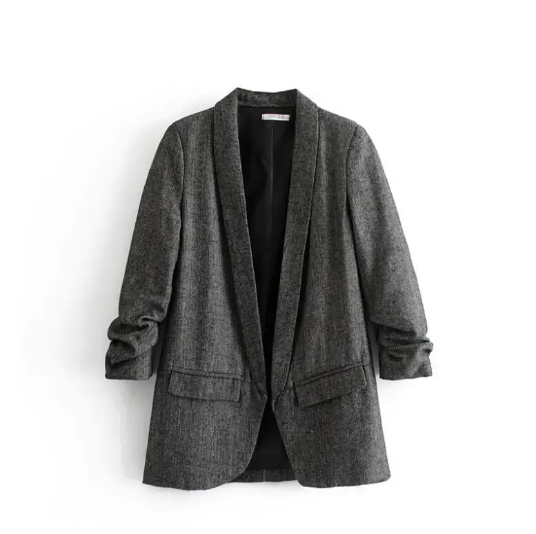 2018-Women-Gray-Suit-Blazer-Jacket-Autumn-Winter-Office-Lady-Cardigan-Coat-Jacket-Pleated-Sleeve-Leisure