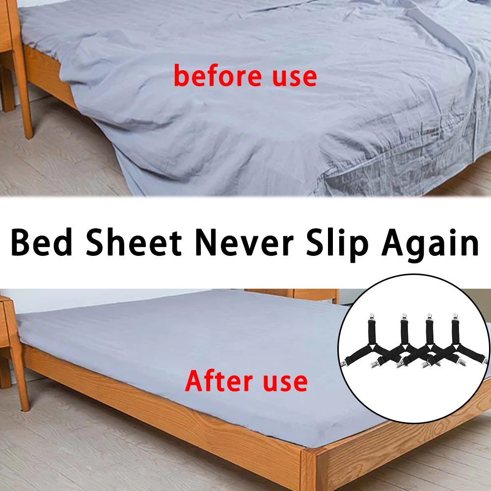 4pcs Triangle Bedding Bed Suspender Straps Sheet Clips Bed Button Easy