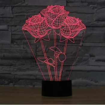 

Valentine's Day Rose USB 3D Lights Colorful Touch LED Stereoscopic Lights Decorative Table Lamps