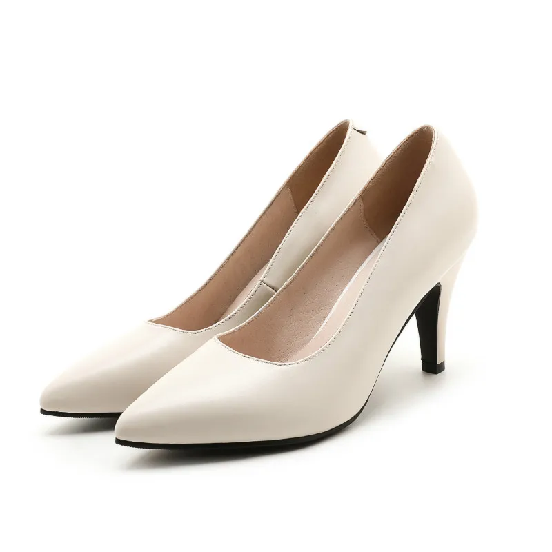 negro Top Beige Alto A Tacón Cuero Mujeres Zapatos Mano De Oficina Genuino Puntiagudos Hecho Producto Bombas Puro pqEZaw4