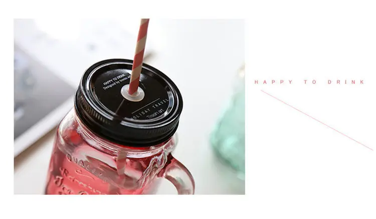 450ml Glass Mason Jar Mug with Lid and Straw Summer Ice Cream Fruit Cold Drinking Water Jars Juice Cup