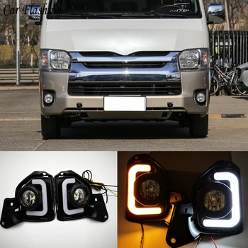 

Car flashing 2pcs LED 12V ABS Car fog Lamp DRL Daytime Running Light For Toyota Hiace 2014 2015 2016 2017 2018 with Turn Signal