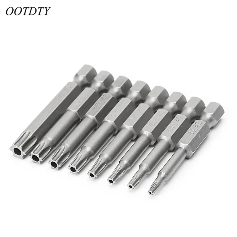 OOTDTY 8 шт./компл. 1/4 дюйма 50 мм T8-T40 Магнитный Torx электрической насадки для отвертки набор