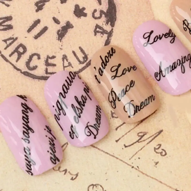 Хорошее качество рукописные английские слова шаблон 3D акриловые наклейки для дизайна ногтей DIY Переводные маникюрные украшения