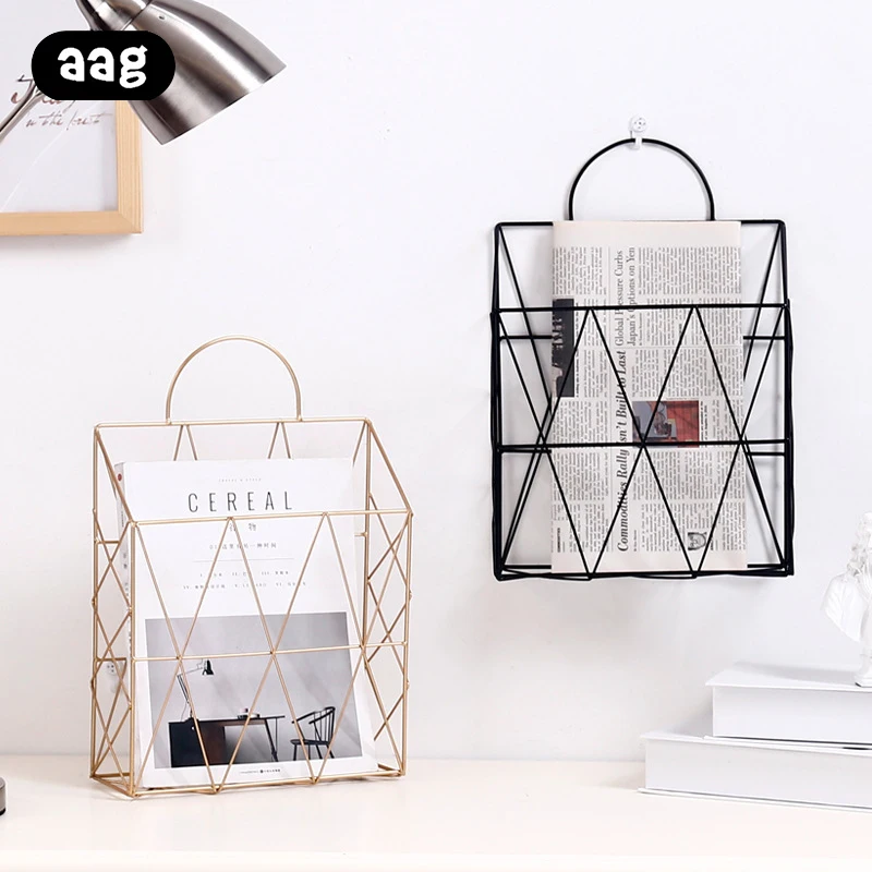

Fashion Nordic Metal Storage Basket Wall Hanging Magazine Newspaper Iron Storage Rack Wall-Mounted Office Home Decoration Holder