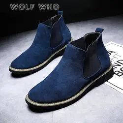 Волк, который 2019 брендовые Модные мужские замшевые ботинки-челси Для мужчин зима-осень меха теплая Повседневная обувь плюс Размеры тапки