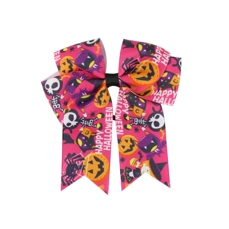 Fashion Cute Printed Cheer Bow for Girls Grosgrain Ribbon Large Hair Bow With Elastic For Girls Hair Accessories (4)