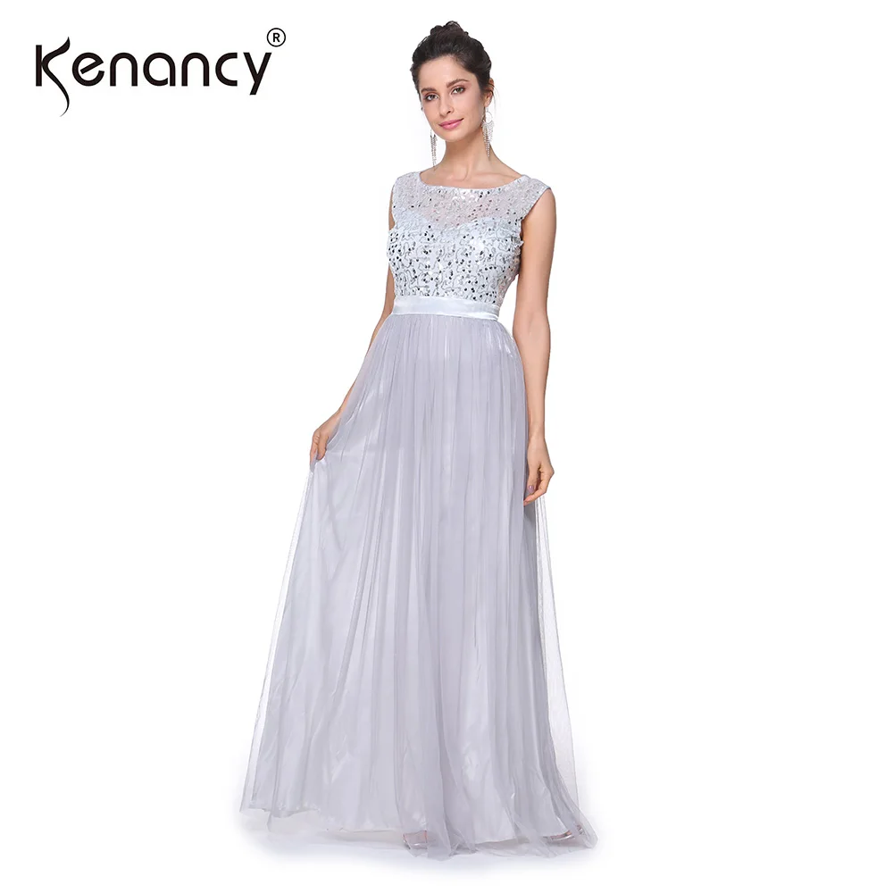 

Kenancy Sequin Sleeveless Perspective Lace Mesh Long Dress Women Elegant Round Neck High Waist Lace With Lining Dinner Dress