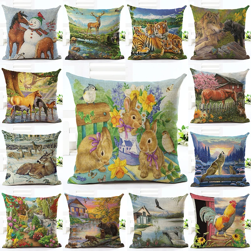 Top Final Animal Decorative Throw Pillows Case Linen Cotton Pillowcase