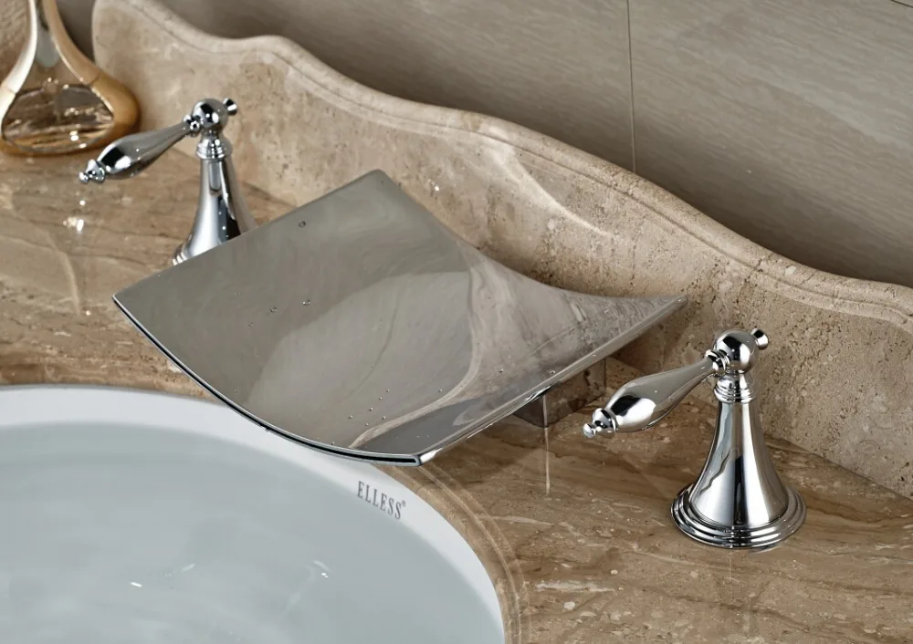 

Bathroom Bathtub Faucet Deck Mounted Chrome Finished Waterfall Mixer Tap 3Pcs
