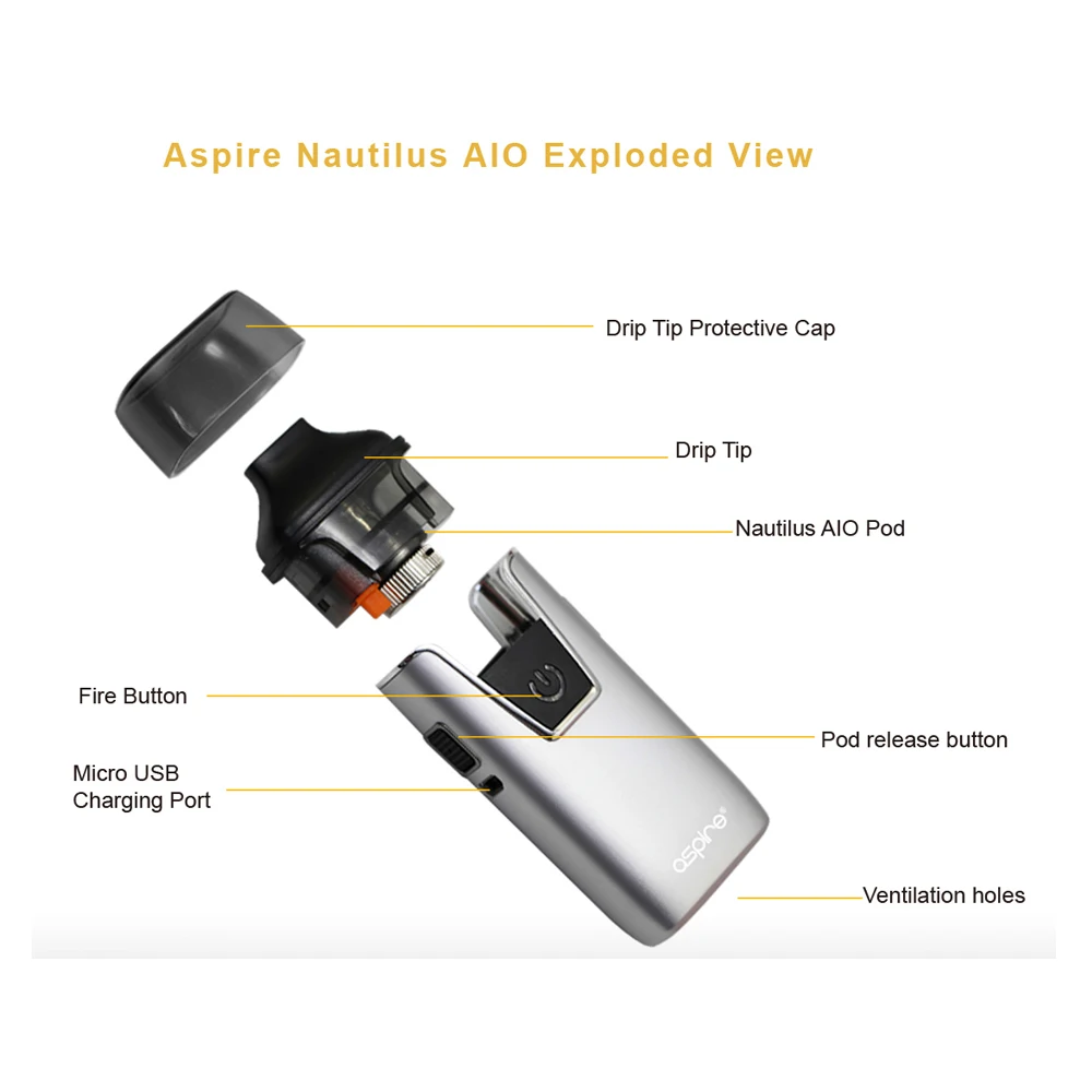 Aspire Nautilus AIO комплект новейшая система aspire pod TPD с аккумулятором 1000 мАч емкость 4 5 мл