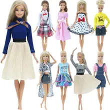 1 Set Fashion Multicolor Outfit Wave Point Dress Shirt Denim Grid Skirt Daily Casual Wear Accessories Clothes for Barbie Doll