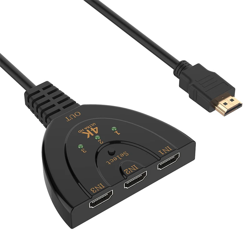 Robotsky 3 Ports HDMI Switch 4K*2K 3D Mini 1.4b 4K Switcher HDMI Splitter 1080P 3 in 1 out Port Hub for DVD HDTV Xbox PS3 PS4