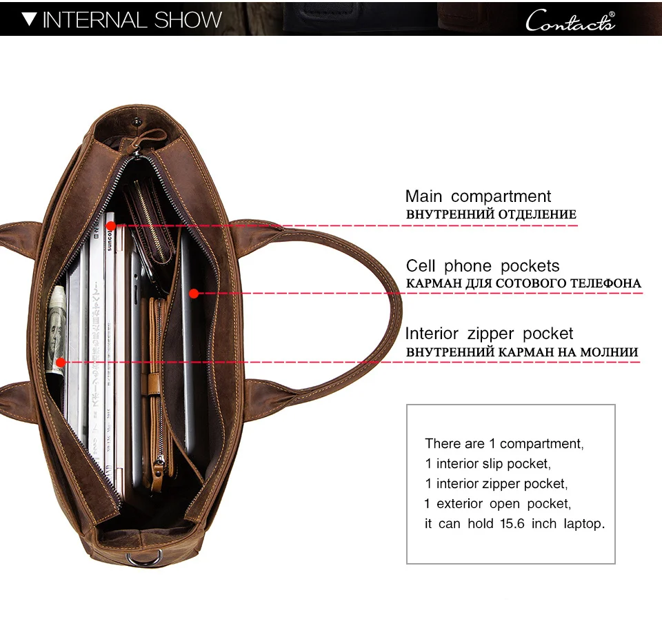 CONTACT'S Кожаная высококачественная повседневная вместительная сумка года в винтажном стиле, может использоваться как дорожная сумка