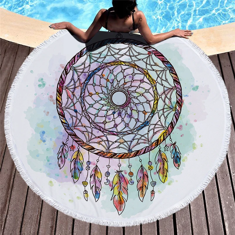 

CASEGRACE Beautiful Dreamcatcher Bath Towel Catch The Dream Round Beach Towel Microfiber Fabric Picnic Cloth Blanket Table Cloth