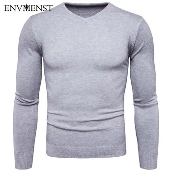 

Envmenst 2017 New Autumn Fashion Casual Sweater V-Neck Solid Color Slim Fit Knitting Warm Men Sweaters Pullovers