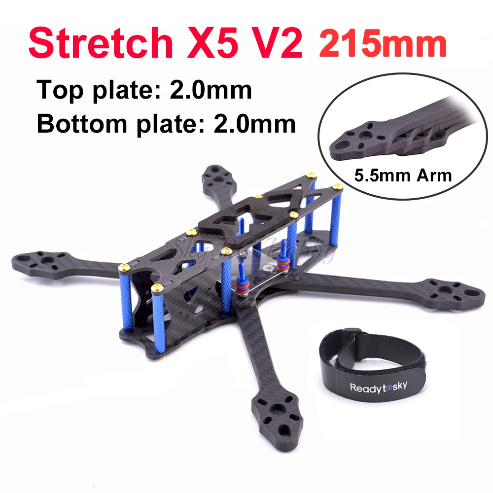 

Stretch X5 V2 215 215mm Freestyle FPV Racing Quadcopter Frame Kit 5.5mm Arm Upgrade Johnny 220mm 220 for 5inch prop 22XX Motor