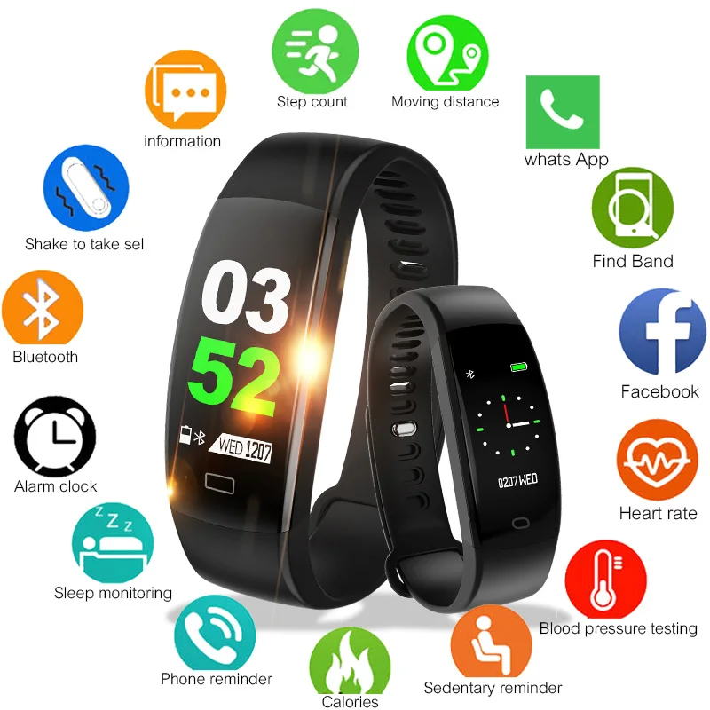 

JRQITO Smart Bracelet Color Screen Blood Pressure Fitness Tracker Heart Rate Monitor Smart Band Sport for Android IOS