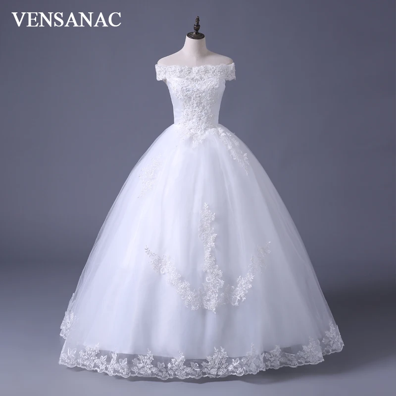 VENSANAC 2017 Free Shipping New A Line Lace Sweetheart Short Sleeve White Satin font b Bridal