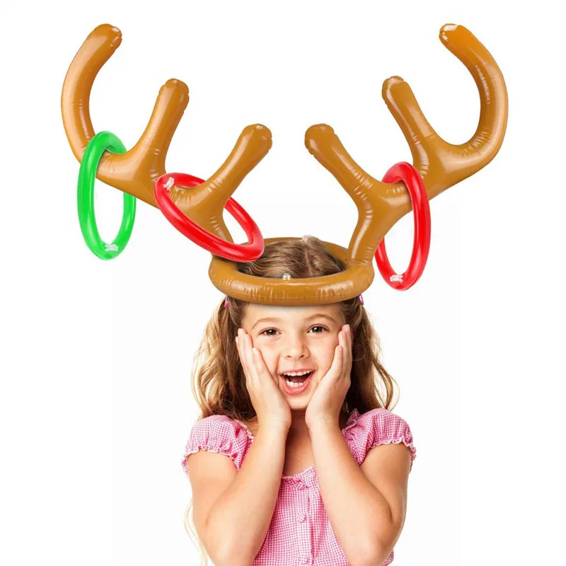 

Santa Funny Inflatable Reindeer Antler Hat Christmas Gifts Antler Hat With Rings Christmas Holiday Party Toss Game Supplies Toys