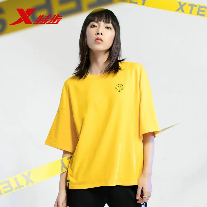 881228019257 SMILEY Xtep women t shirt cotton comfortable soft top Smiley loose casual T-shirt