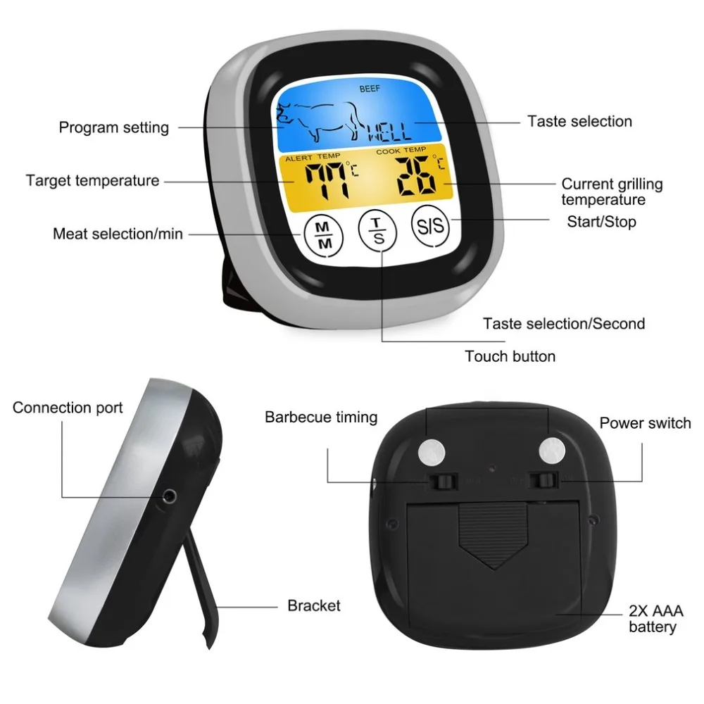 

Food Cooking BBQ Thermometer With Six Probes and Timer For Oven Meat Grill Free App Control Dropshipping
