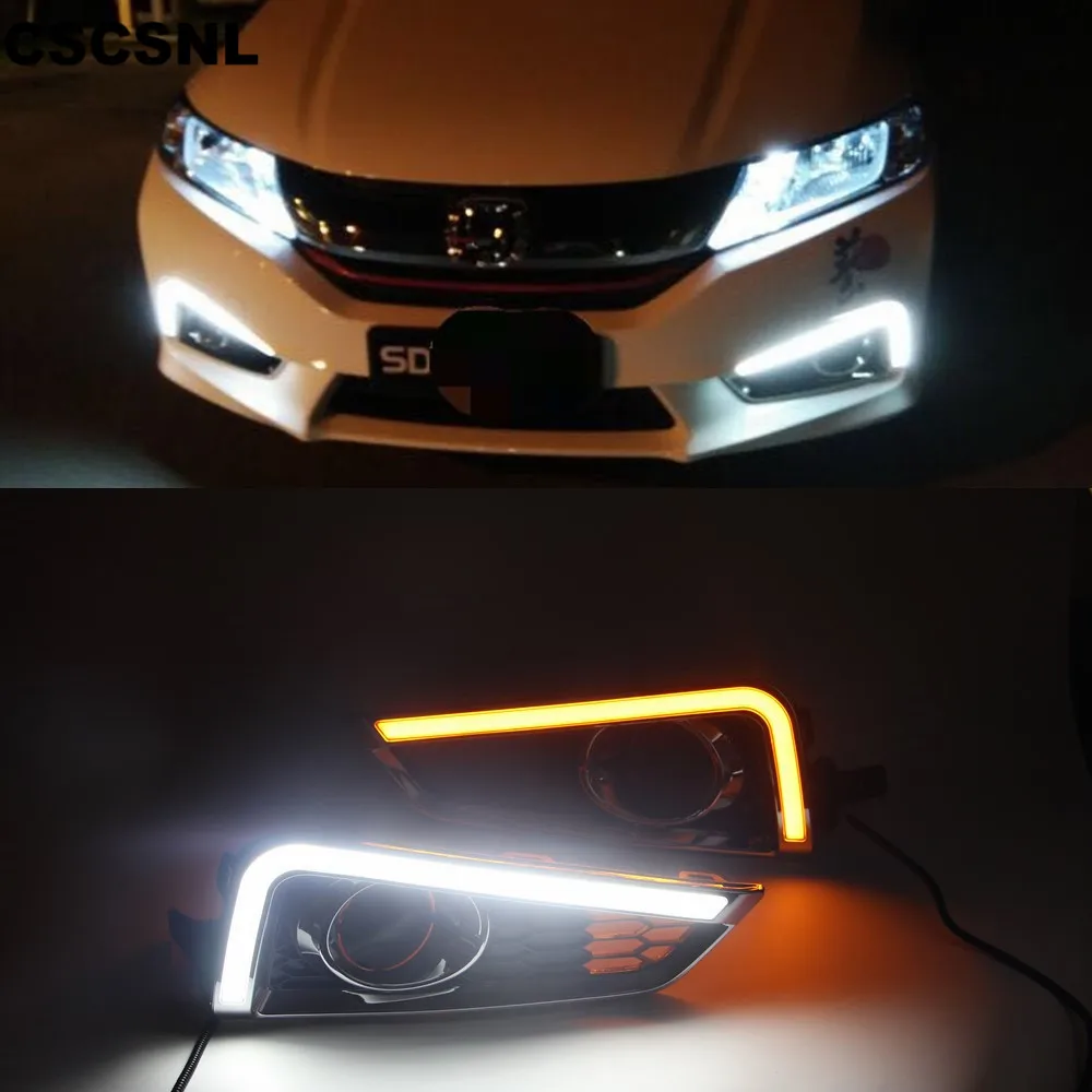 CSCSNL 2 шт. Автомобильный светодиодный дневной ходовой светильник DRL для Honda City с желтой функцией поворота желтый для автомобильного стайлинга Дневной светильник