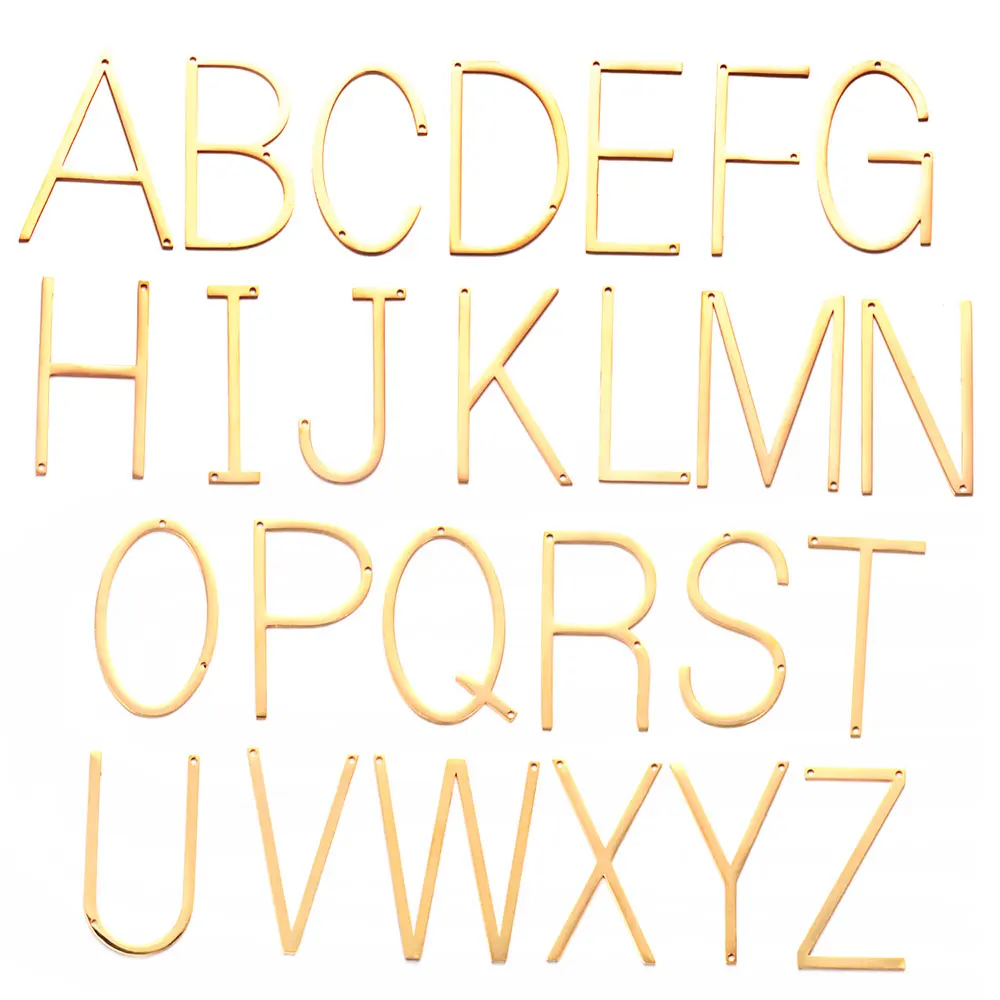 

26pcs/lot Stainless Steel Gold Color Alphabet Charms DIY Initials From A-Z Two Holes Necklace Pendants Accessories Jewelry