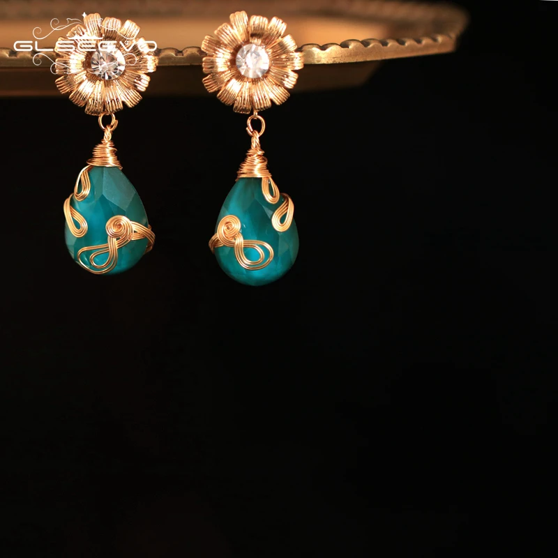 

XlentAg Natural Fresh Water Pearl Handmade Blue Stone Drop Earrings For Women Bride Party Jewelry Boucle D'oreille Femme GE0724