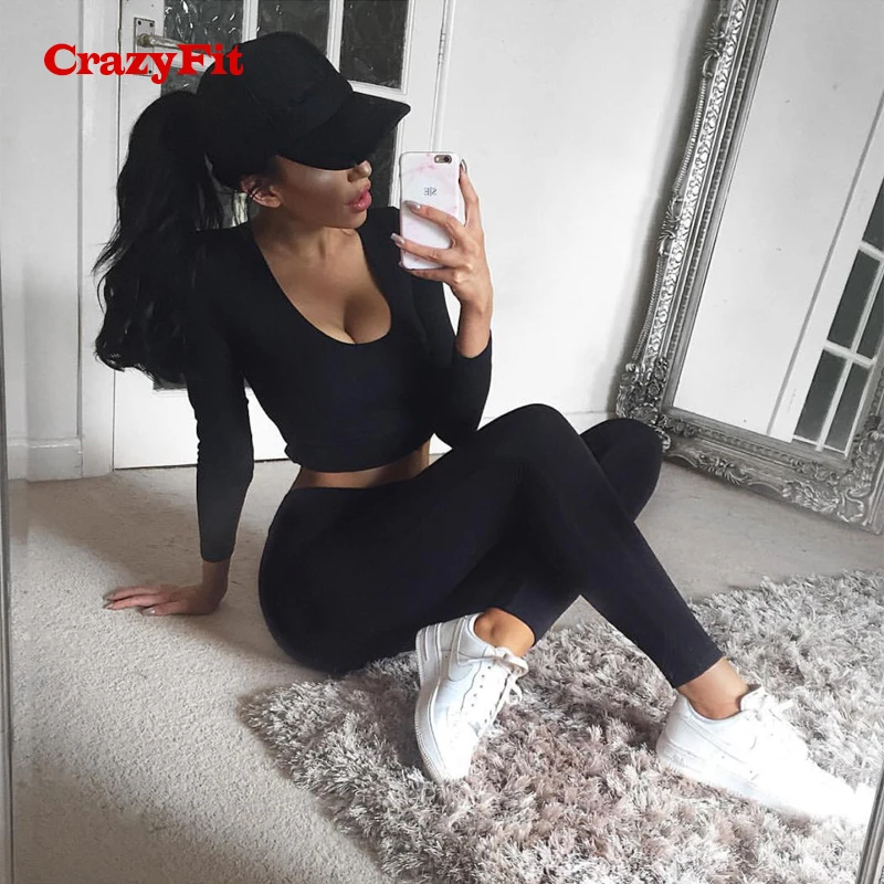 CrazyFit комплект из 2 предметов для йоги серый черный сексуальный 2018 толстовка с