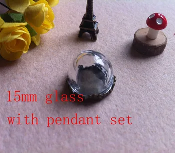 

Free Ship! *NEW* 25mm Hot Half glass globe Round Glass Cover Vial & Blank Pendant Set DIY Jewelry Fashion Ahead