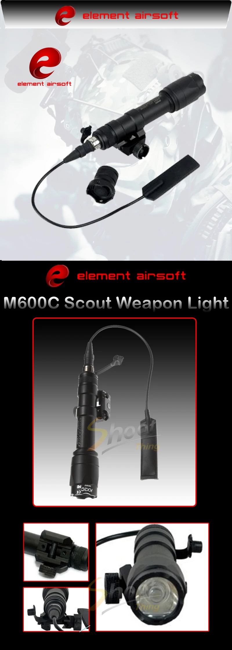 Elemento Airsoft Surefir Arma Luz Laser Verde Dbal-d2 ir Lazer Interruptor Wapens 20mm Tático Caça Lanterna M600c 2 Elemento airsoft surefir m600c arma luz laser