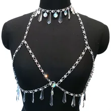 Кристальный бисер, экзотические майки, топ, цепочка, бюстгальтер, кисточка, колье, ожерелье, Rave Bra, фестиваль, модное бикини, одежда, вечерние ювелирные изделия