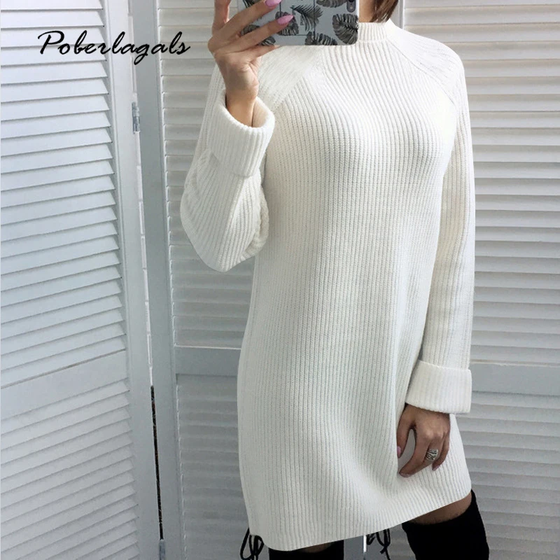 

Winter Casual Knitted Dress Women Autumn 2018 Female Long Sleeve Solid Sweater Dress Winter Ladies Straight Bottom mini Dress