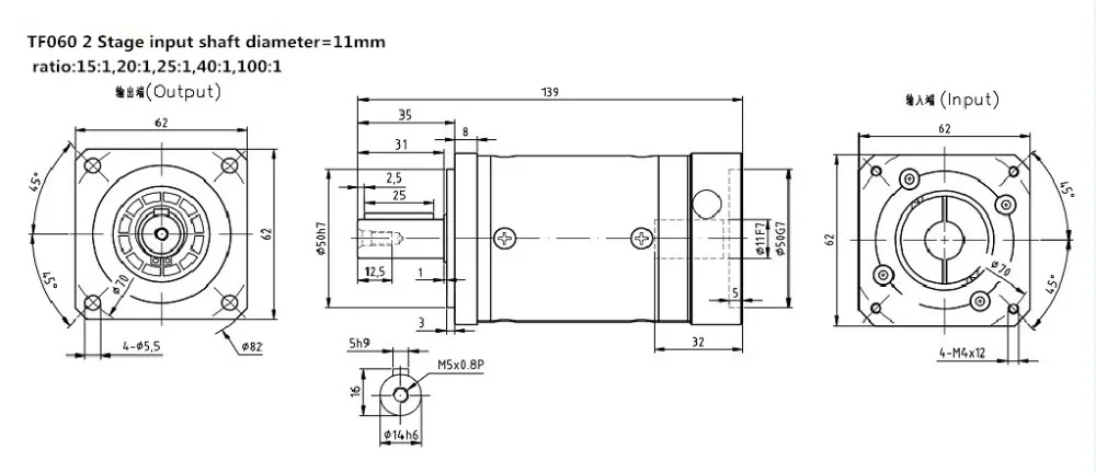 60 Двойной Фиксатор Spur gear планетарный редуктор 10 аркмин 15:1 до 100:1 для 200 Вт AC Серводвигатель входной вал 11 мм