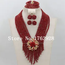 Фарфоровый красный нигерийский Свадебный Африканский бисер ювелирный набор массивный костюм женские ожерелья набор хрустальные бусины C000234