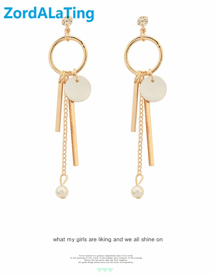 

s925 silver needle Fashion circle tassel earrings pearl shells Korean earrings for women popular long earring drop pendant jewel