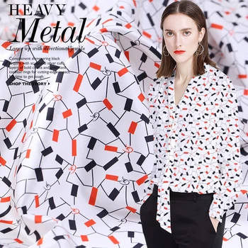 

19mm silk stretch satin fabric Fresh geometry Heavy silk stretch satin fabric digital print shirt dress