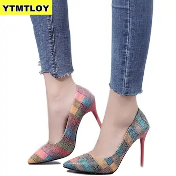 

Plus Size 34-42 Spell Color Women Pump High Heels Single Shoes Female Summer Patent Leather Wedding Party Woman Gladiator