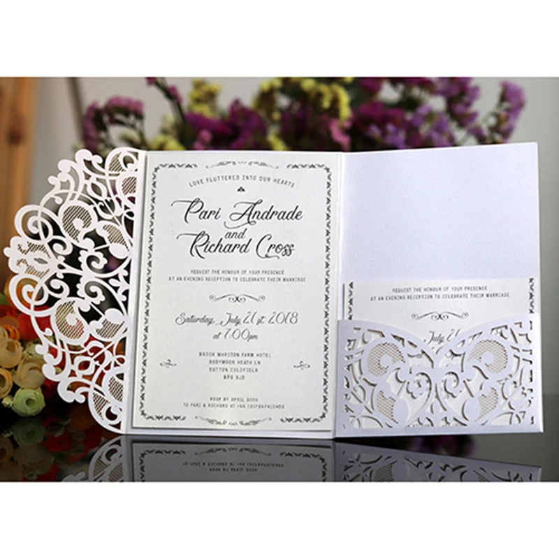 50 шт. синий белый элегантный полый лазерный разрез свадебные пригласительные открытки на заказ бизнес с открытка RSVP вечерние принадлежности