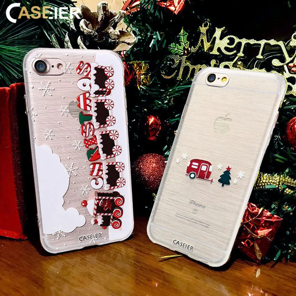 

CASEIER Christmas Phone Case For iPhone X Soft TPU Cover For iPhone 7 7 Plus Shell 3D Relief Luxury Funda Accessories Cute Capa
