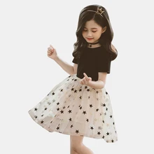 Vetement/платья для девочек с рисунком звезды; Сетчатое Повседневное платье принцессы для девочек Детский костюм для девочек-подростков 6, 8, 10, 12 лет