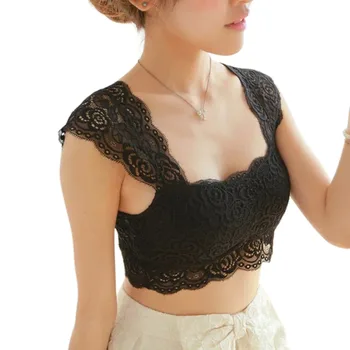 HOT 2017 New Women Sexy Lace Bralette Bra Bustier Crop Top Black Cropped Blusas Vest Halter Tank Tops Camisole haut femme
