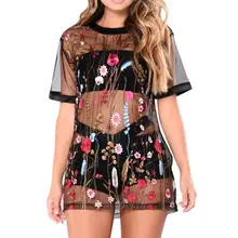 Кружевное Сетчатое платье с цветочной вышивкой, вечернее платье с коротким рукавом, Прозрачное платье-карандаш, Vestidos de Festa