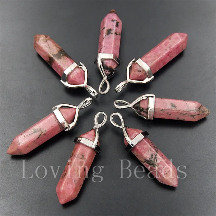 

Natural Red Black Rhodonite Gems Stones Crystal Divination Reiki Healing Beads Pendulum Pendant 8x38mm 10pcs