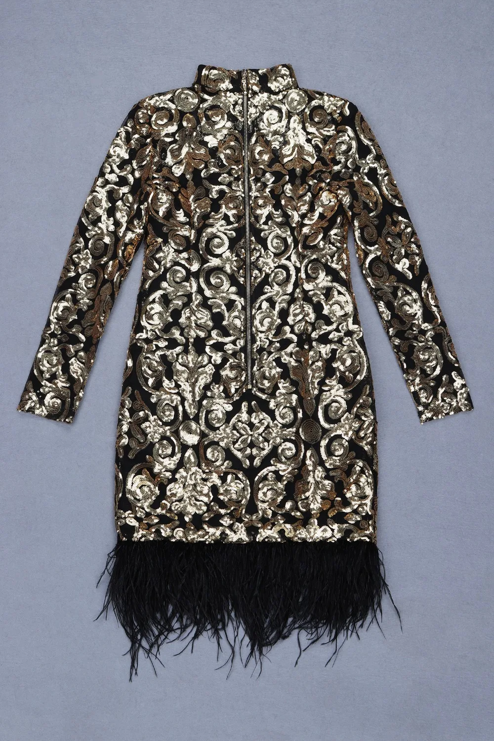 Sexy Bandage Longues Paillettes Plume À 2019 Designer Robe Mode De Femmes Luxe Manches XqEnT8
